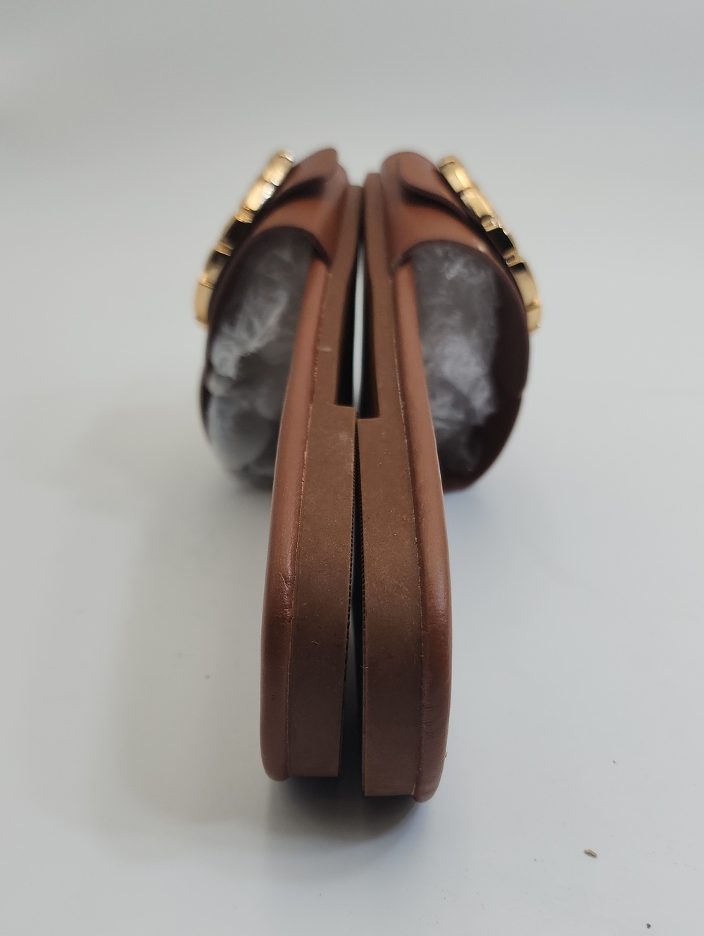 Seychelles Cognac Brown Leather Slide Sandals with Hammered Gold Buckle Sz 7.5 - Picture 11 of 11